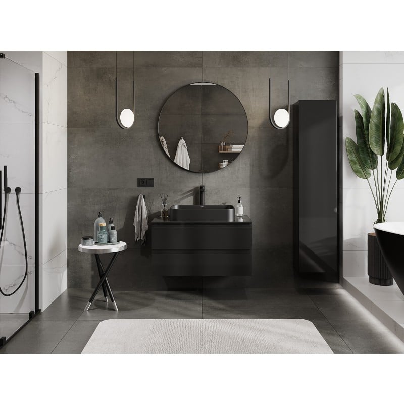Mexen Orio Badezimmer-Unterschrank 90 cm mit Arbeitsplatte, 2 Schubladen, Schwarz Hochglanz - 91A10-09047-2-BFFC70
