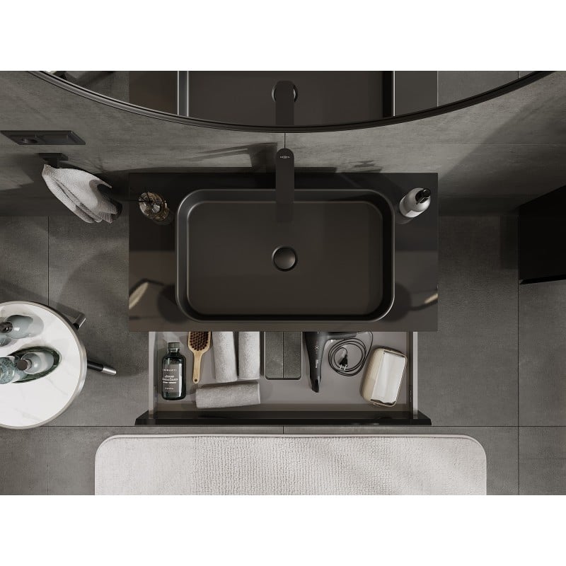 Mexen Orio Badezimmer-Unterschrank 90 cm mit Arbeitsplatte, 2 Schubladen, Schwarz Hochglanz - 91A10-09047-2-BFFC70