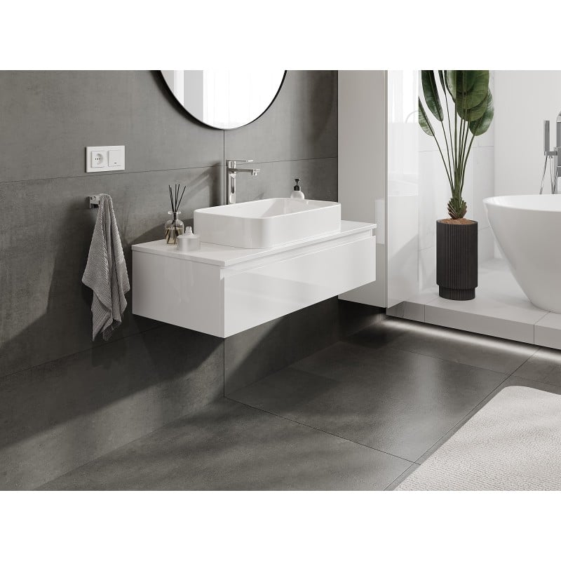 Mexen Orio Badezimmerschrank, 100 cm, mit Platte, 1 Schublade, weiße Hochglanz - 91A10-10023-1-BFC00