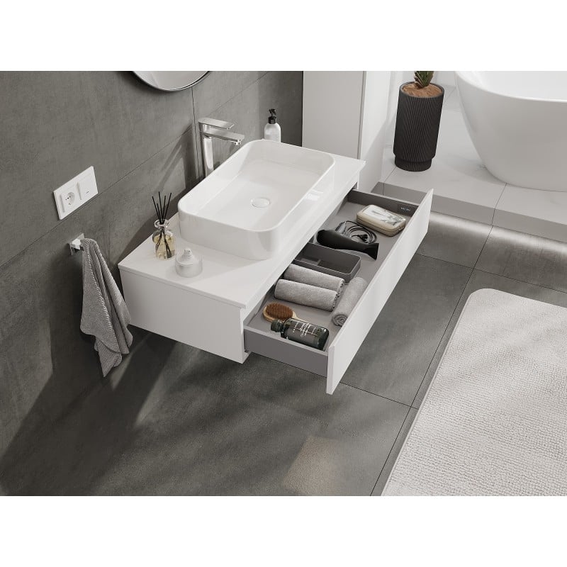 Mexen Orio Badezimmerschrank unter dem Waschbecken 100 cm mit Arbeitsplatte, 1 Schublade, weiß matt - 91A10-10023-1-BFC01