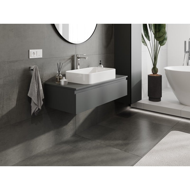 Mexen Orio Badezimmerunterschrank 100 cm mit Platte, 1 Schublade, mattes Graphit - 91A10-10023-1-BFC66