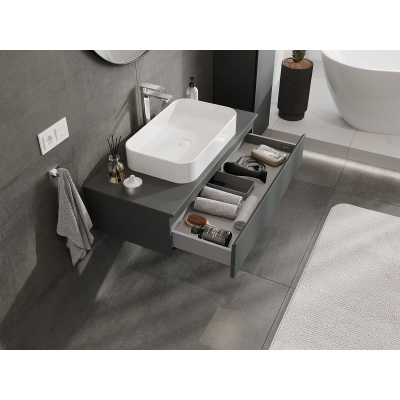 Mexen Orio Badezimmerunterschrank 100 cm mit Platte, 1 Schublade, mattes Graphit - 91A10-10023-1-BFC66