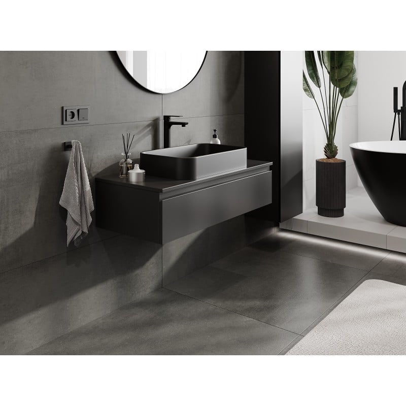 Mexen Orio Badezimmerschrank 100 cm mit Arbeitsplatte, 1 Schublade, schwarz matt - 91A10-10023-1-BFC71