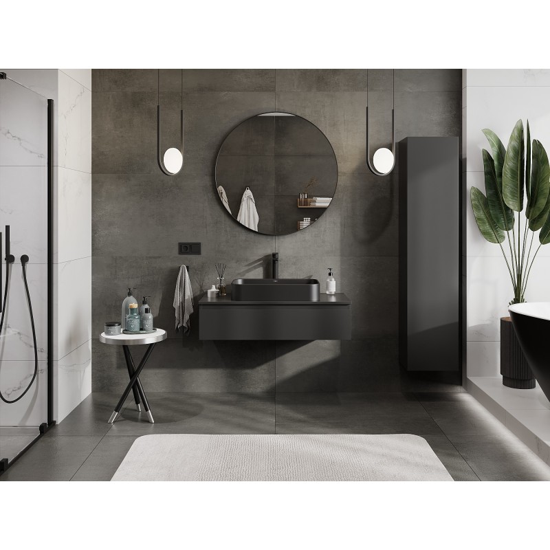 Mexen Orio Badezimmerschrank 100 cm mit Arbeitsplatte, 1 Schublade, schwarz matt - 91A10-10023-1-BFC71