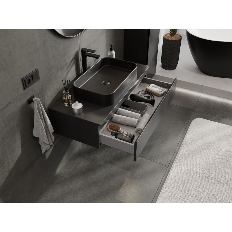 Mexen Orio Badezimmerschrank 100 cm mit Arbeitsplatte, 1 Schublade, schwarz matt - 91A10-10023-1-BFC71