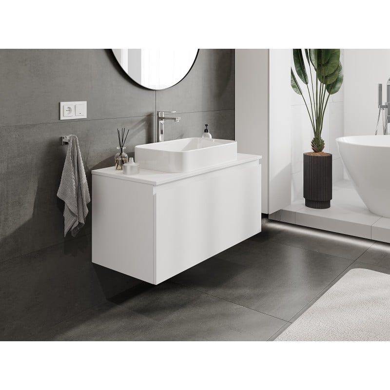 Mexen Orio Badezimmerschrank 100 cm mit Arbeitsplatte, 1 Schublade, weiß matt - 91A10-10047-1-BFC01