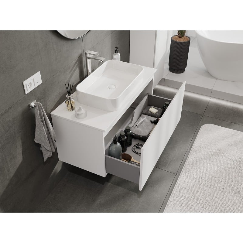 Mexen Orio Badezimmerschrank 100 cm mit Arbeitsplatte, 1 Schublade, weiß matt - 91A10-10047-1-BFC01