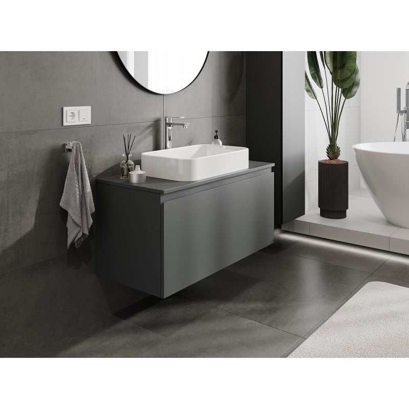 Mexen Orio Badezimmerschrank 100 cm mit Arbeitsplatte, 1 Schublade, Graphit matt - 91A10-10047-1-BFC66