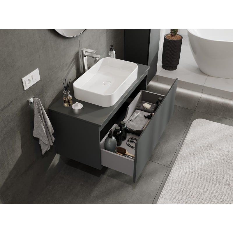 Mexen Orio Badezimmerschrank 100 cm mit Arbeitsplatte, 1 Schublade, Graphit matt - 91A10-10047-1-BFC66