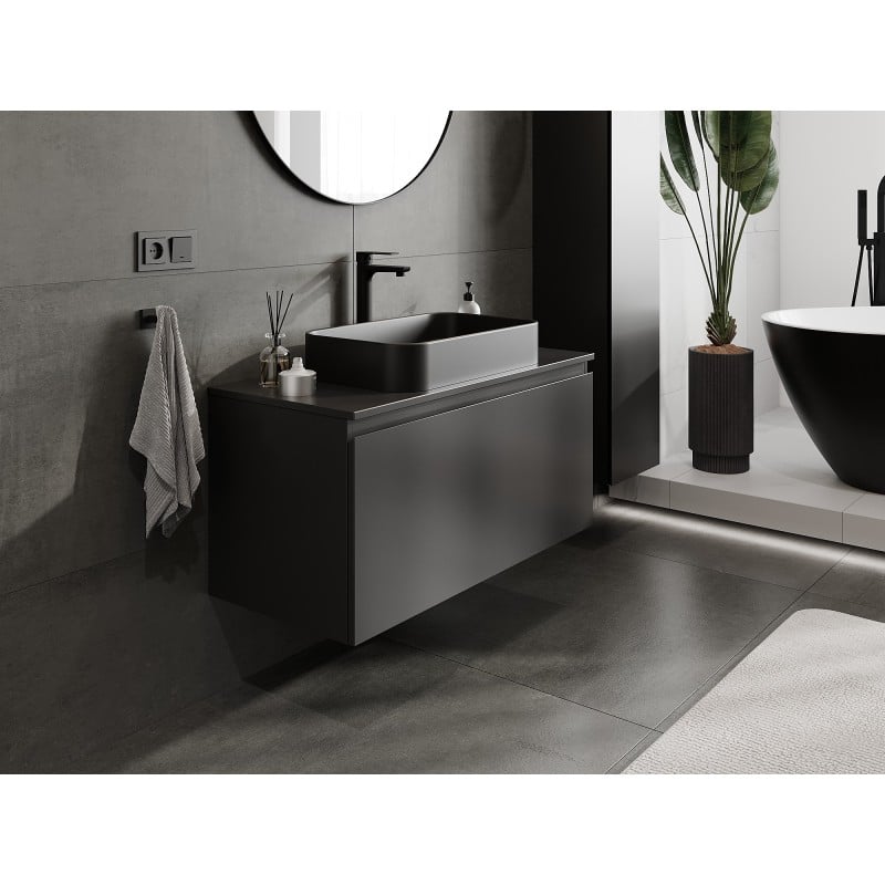Mexen Orio Badezimmerschrank mit Waschtisch 100 cm mit Arbeitsplatte, 1 Schublade, Schwarz Matt - 91A10-10047-1-BFC71