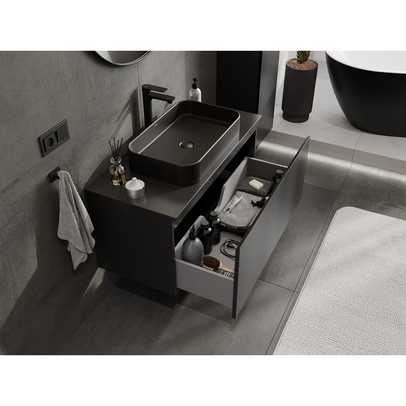 Mexen Orio Badezimmerschrank mit Waschtisch 100 cm mit Arbeitsplatte, 1 Schublade, Schwarz Matt - 91A10-10047-1-BFC71