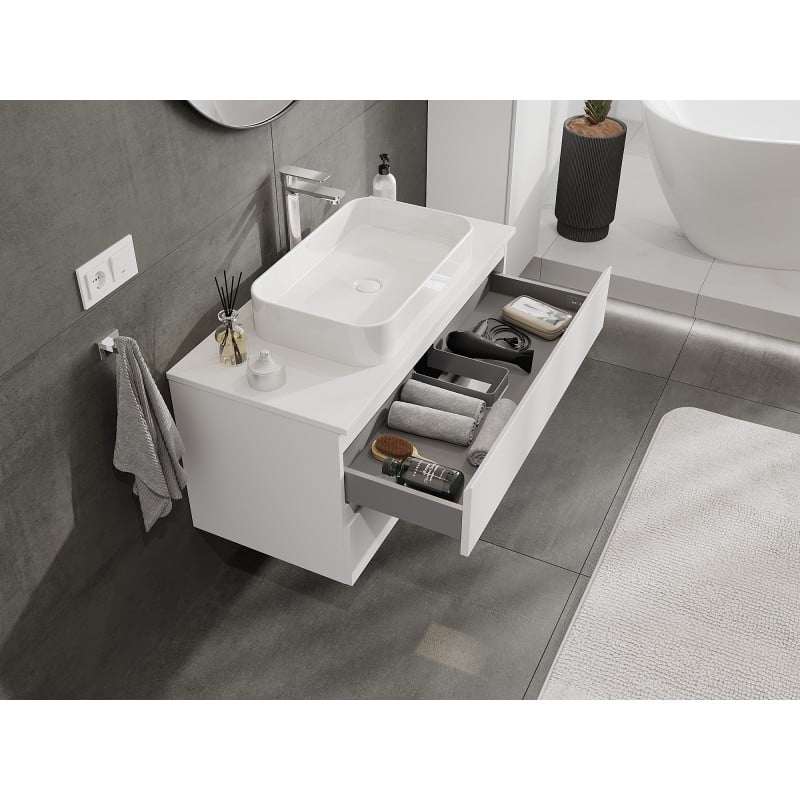 Mexen Orio Badezimmerschrank 100 cm mit Arbeitsplatte, 2 Schubladen, weiß matt - 91A10-10047-2-BFFC01