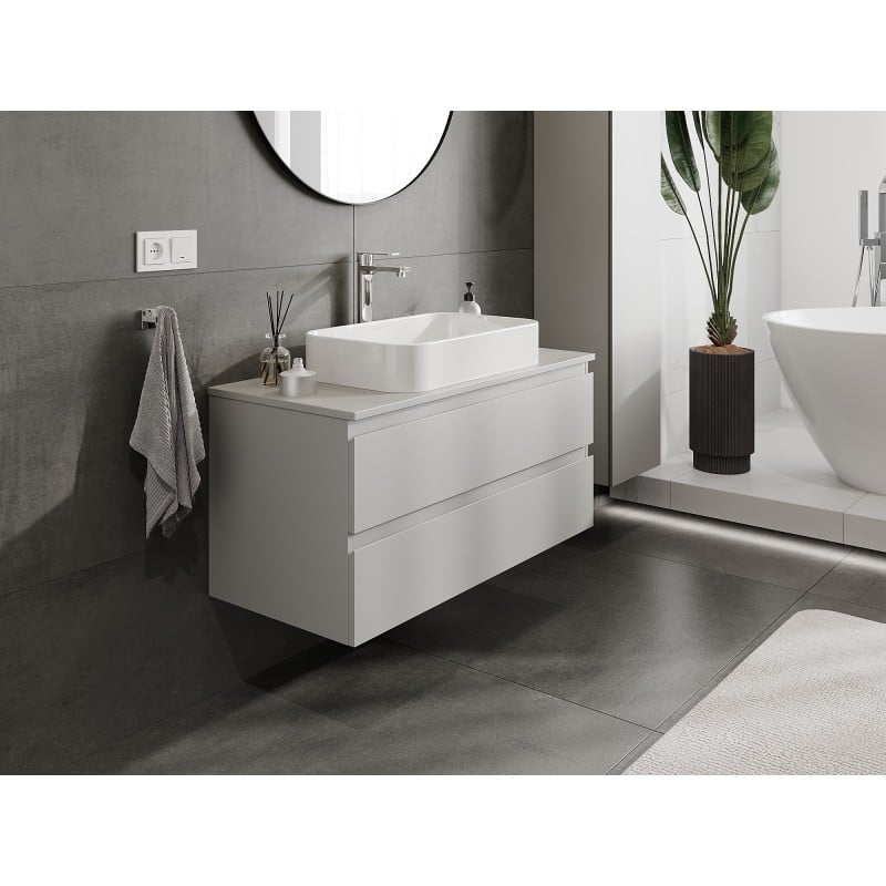 Mexen Orio Badezimmerunterschrank 100 cm mit Arbeitsplatte, 2 Schubladen, Grau matt - 91A10-10047-2-BFFC62
