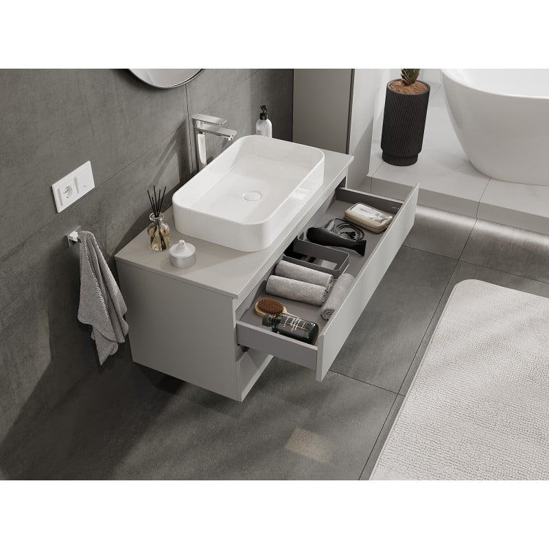 Mexen Orio Badezimmerunterschrank 100 cm mit Arbeitsplatte, 2 Schubladen, Grau matt - 91A10-10047-2-BFFC62