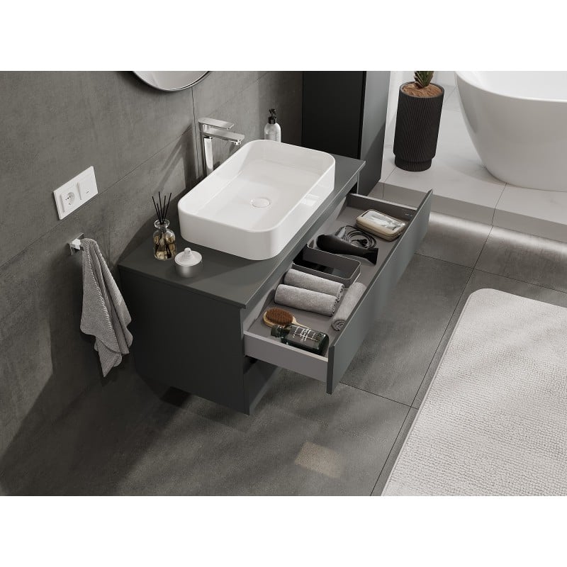 Mexen Orio Badezimmer-Unterschrank 100 cm mit Arbeitsplatte, 2 Schubladen, matt Graphit - 91A10-10047-2-BFFC66