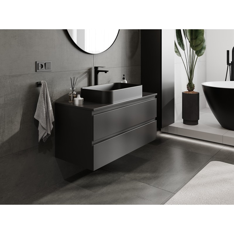Mexen Orio Badezimmerunterschrank 100 cm mit Platte, 2 Schubladen, schwarz matt - 91A10-10047-2-BFFC71