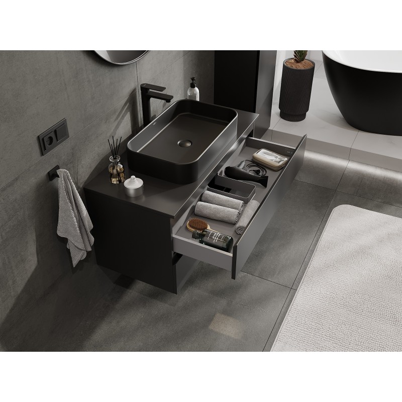 Mexen Orio Badezimmerunterschrank 100 cm mit Platte, 2 Schubladen, schwarz matt - 91A10-10047-2-BFFC71