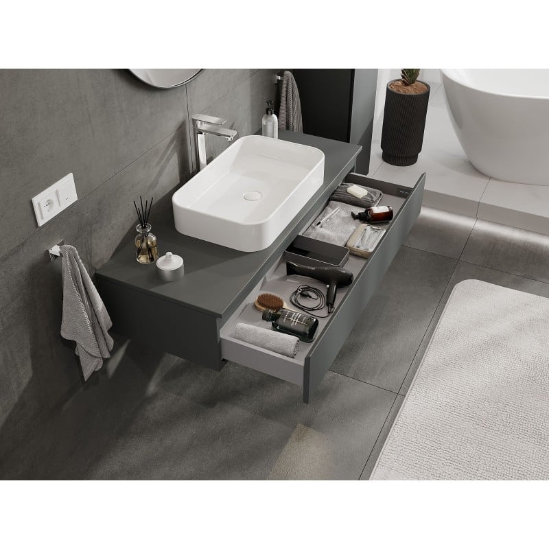Mexen Orio Badezimmerunterschrank 120 cm mit Arbeitsplatte, 1 Schublade, Graphit matt - 91A10-12023-1-BFC66
