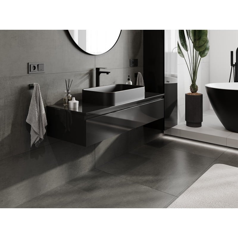 Mexen Orio Badezimmerschrank für Waschbecken 120 cm mit Arbeitsplatte, 1 Schublade, schwarz glänzend - 91A10-12023-1-BFC70
