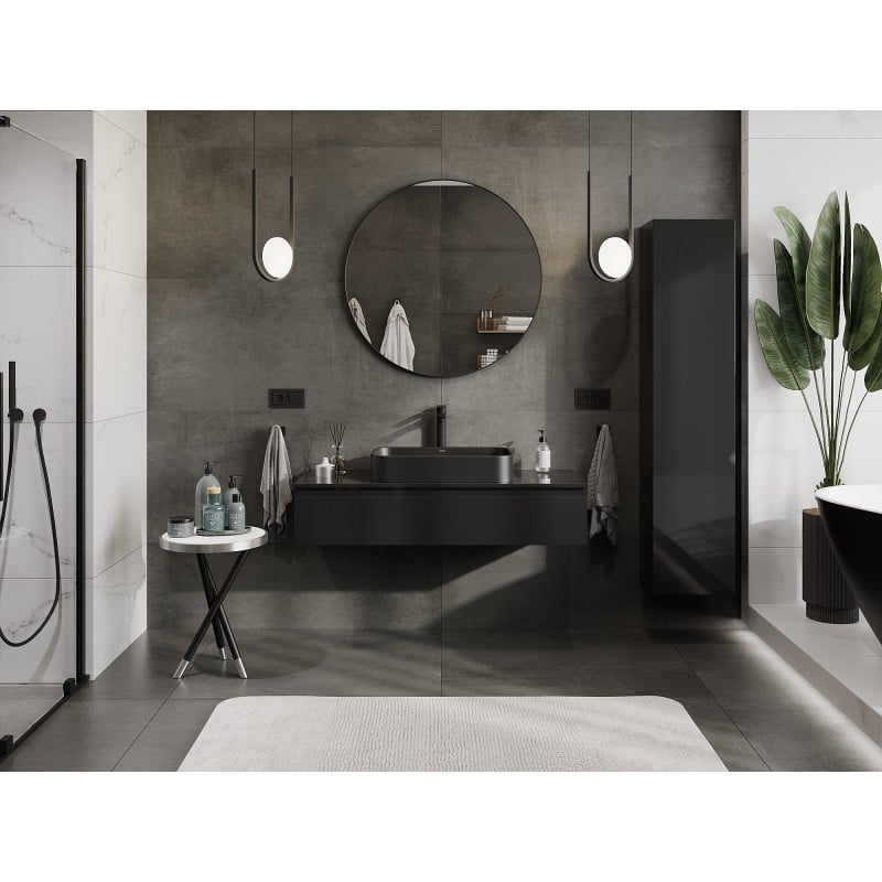 Mexen Orio Badezimmerschrank für Waschbecken 120 cm mit Arbeitsplatte, 1 Schublade, schwarz glänzend - 91A10-12023-1-BFC70