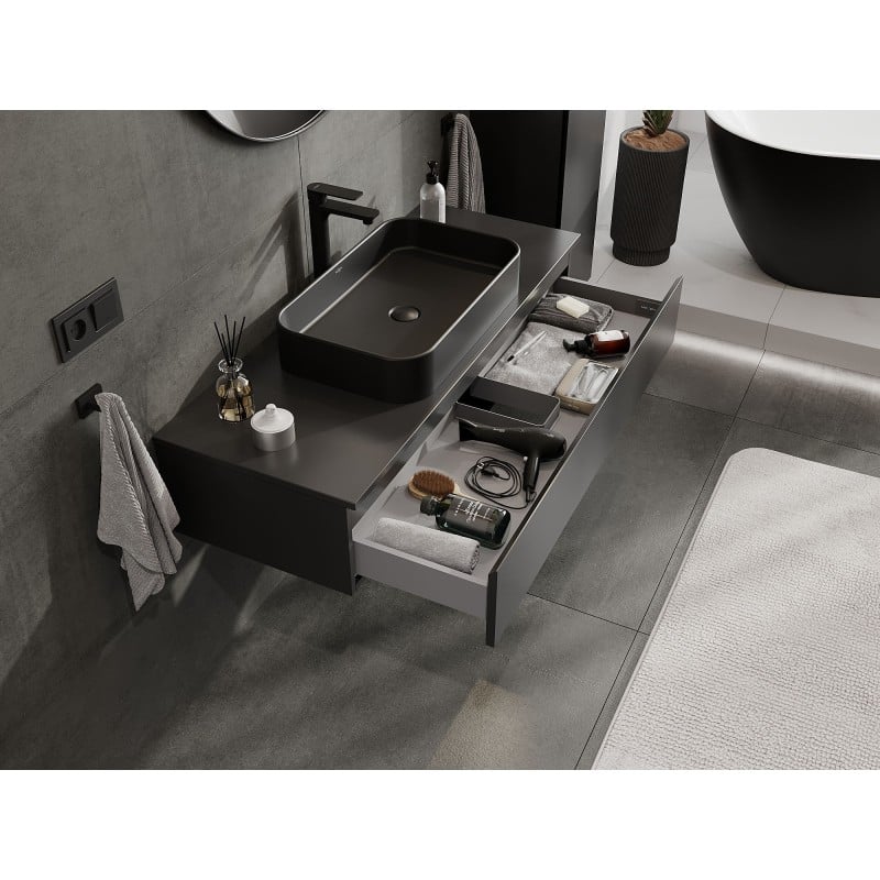 Mexen Orio Badezimmerunterschrank 120 cm mit Arbeitsplatte, 1 Schublade, schwarz matt - 91A10-12023-1-BFC71