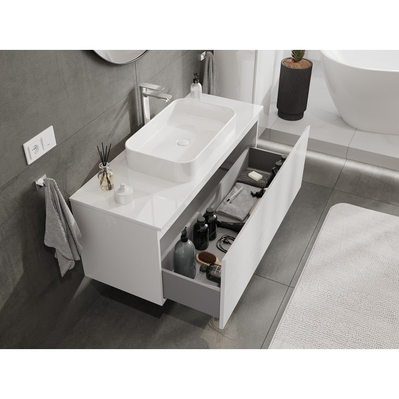 Mexen Orio Badezimmerunterschrank 120 cm mit Platte, 1 Schublade, weiß glänzend - 91A10-12047-1-BFC00