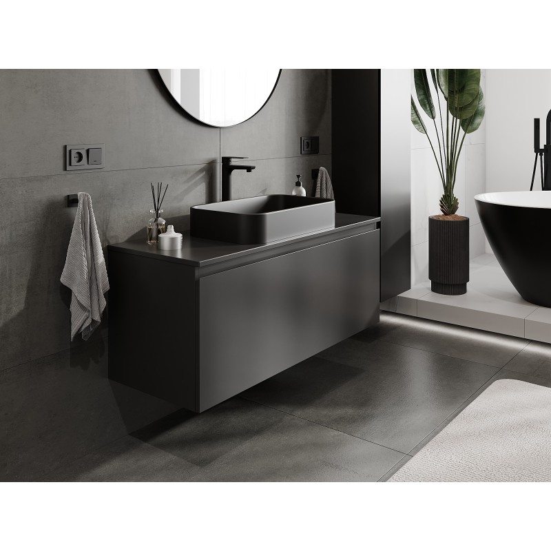 Mexen Orio Badezimmerschrank 120 cm mit Arbeitsplatte, 1 Schublade, Schwarz Matt - 91A10-12047-1-BFC71