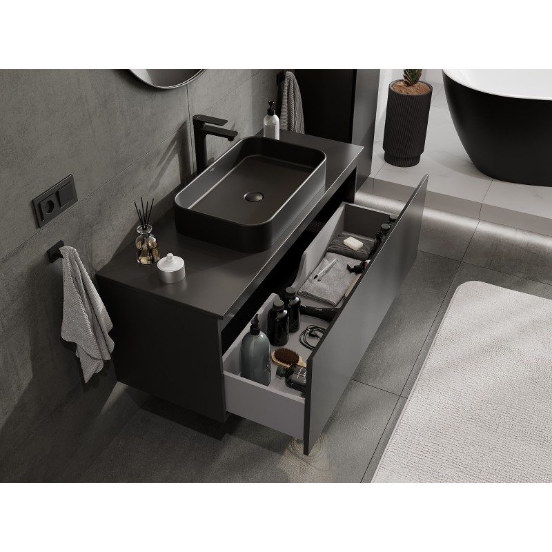 Mexen Orio Badezimmerschrank 120 cm mit Arbeitsplatte, 1 Schublade, Schwarz Matt - 91A10-12047-1-BFC71