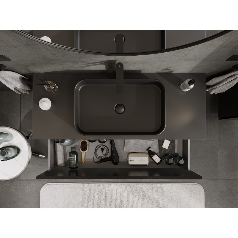 Mexen Orio Badezimmerschrank 120 cm mit Arbeitsplatte, 1 Schublade, Schwarz Matt - 91A10-12047-1-BFC71