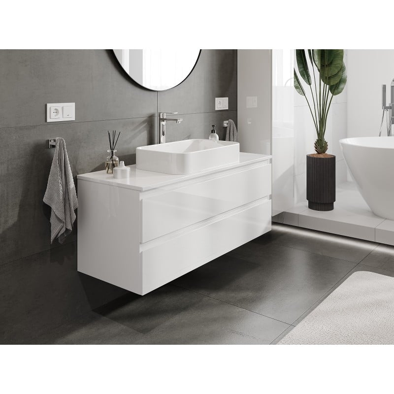 Mexen Orio Badezimmer-Unterschrank 120 cm mit Platte, 2 Schubladen, weiß glänzend - 91A10-12047-2-BFFC00