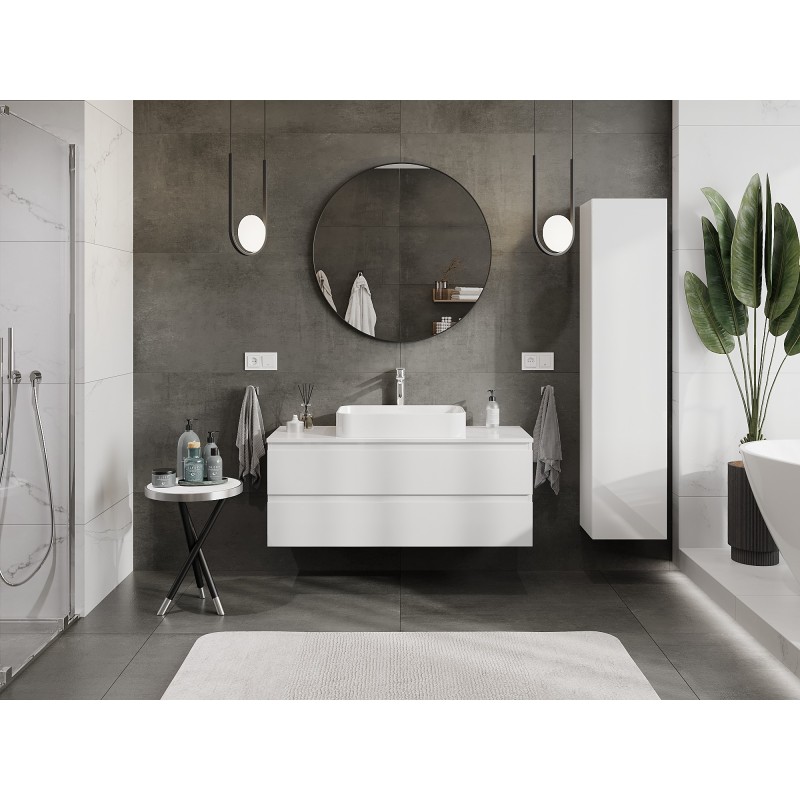 Mexen Orio Badezimmer-Unterschrank 120 cm mit Platte, 2 Schubladen, weiß glänzend - 91A10-12047-2-BFFC00