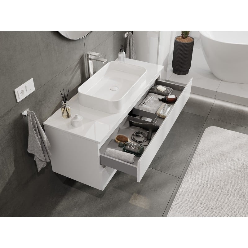 Mexen Orio Badezimmer-Unterschrank 120 cm mit Platte, 2 Schubladen, weiß glänzend - 91A10-12047-2-BFFC00
