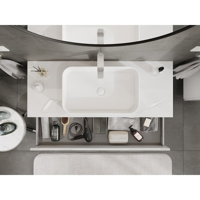 Mexen Orio Badezimmer-Unterschrank 120 cm mit Platte, 2 Schubladen, weiß glänzend - 91A10-12047-2-BFFC00