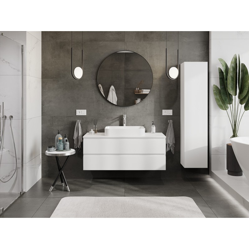 Mexen Orio Badezimmerschrank mit Waschtisch 120 cm mit Arbeitsplatte, 2 Schubladen, weiß matt - 91A10-12047-2-BFFC01