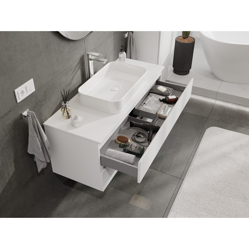 Mexen Orio Badezimmerschrank mit Waschtisch 120 cm mit Arbeitsplatte, 2 Schubladen, weiß matt - 91A10-12047-2-BFFC01