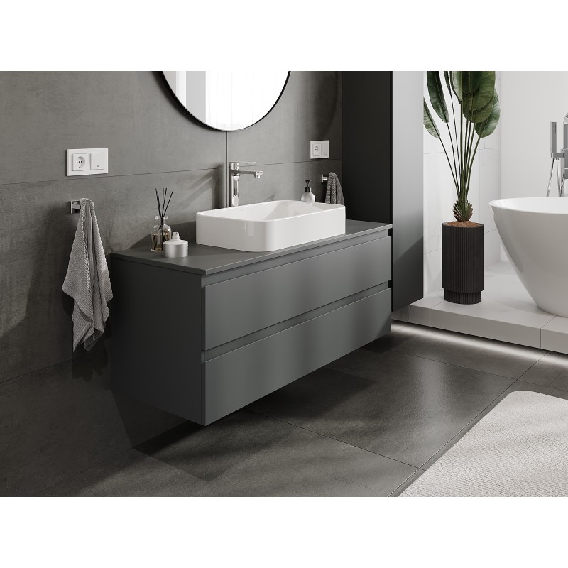 Mexen Orio Badezimmer-Unterschrank 120 cm mit Arbeitsplatte, 2 Schubladen, Graphit matt - 91A10-12047-2-BFFC66