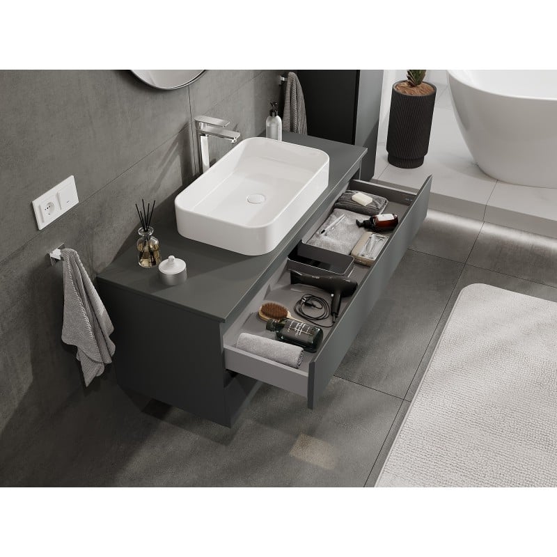 Mexen Orio Badezimmer-Unterschrank 120 cm mit Arbeitsplatte, 2 Schubladen, Graphit matt - 91A10-12047-2-BFFC66