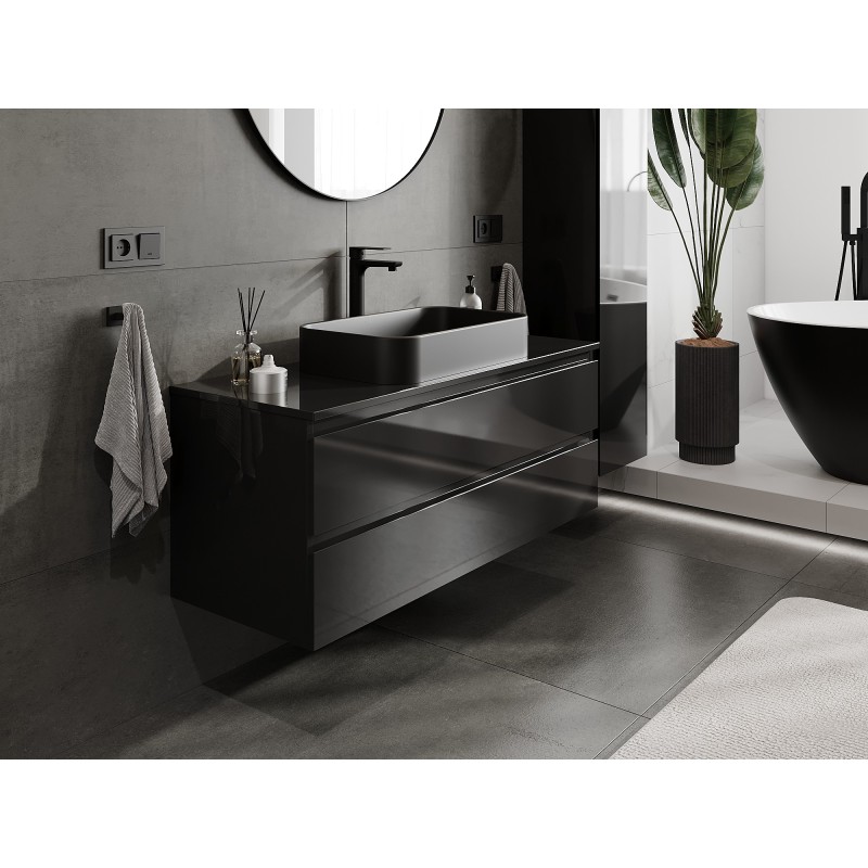 Mexen Orio Badezimmerunterschrank 120 cm mit Platte, 2 Schubladen, schwarz glänzend - 91A10-12047-2-BFFC70
