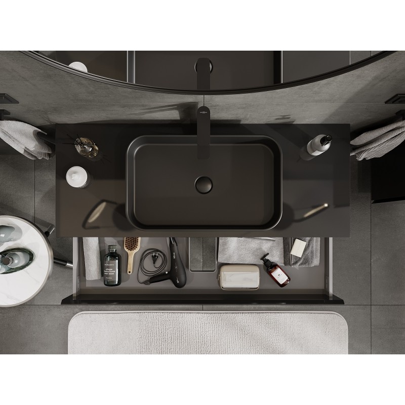 Mexen Orio Badezimmerunterschrank 120 cm mit Platte, 2 Schubladen, schwarz glänzend - 91A10-12047-2-BFFC70