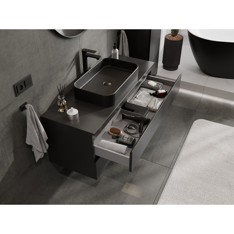 Mexen Orio Badezimmerschrank für Waschbecken 120 cm mit Arbeitsplatte, 2 Schubladen, schwarz matt - 91A10-12047-2-BFFC71