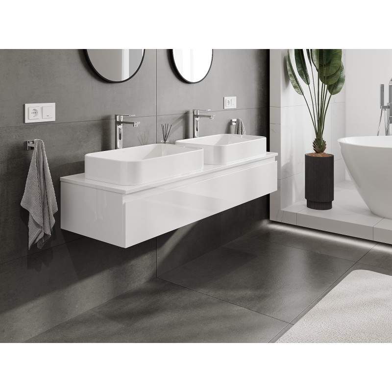 Mexen Orio Badezimmerschrank unter dem Waschbecken 140 cm mit Arbeitsplatte, 1 Schublade, weiß glänzend - 91A10-14023-1-BFC00