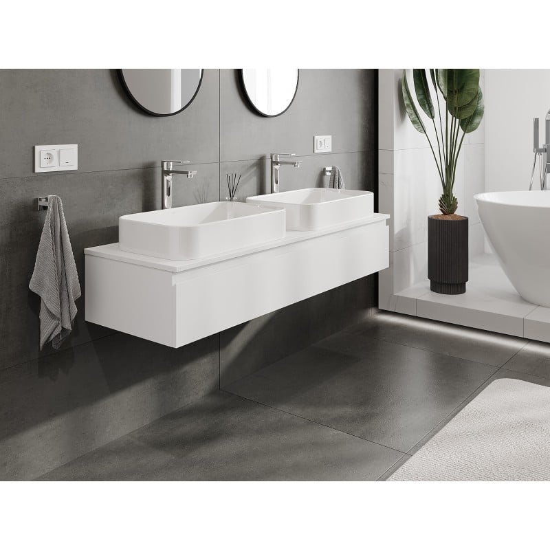 Mexen Orio Badezimmerschrank unter Waschbecken 140 cm mit Arbeitsplatte, 1 Schublade, weiß matt - 91A10-14023-1-BFC01