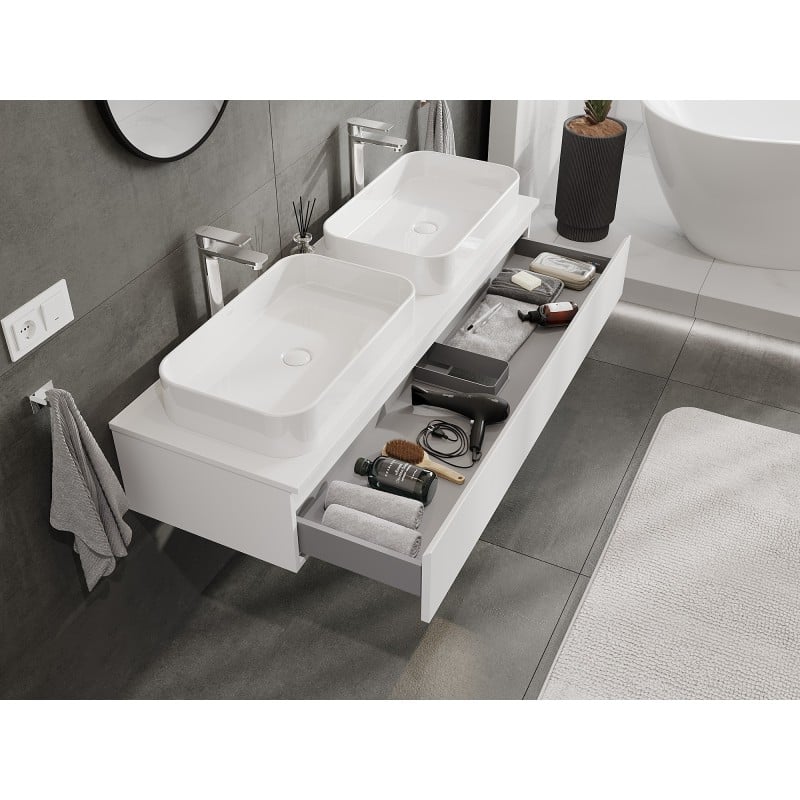 Mexen Orio Badezimmerschrank unter Waschbecken 140 cm mit Arbeitsplatte, 1 Schublade, weiß matt - 91A10-14023-1-BFC01