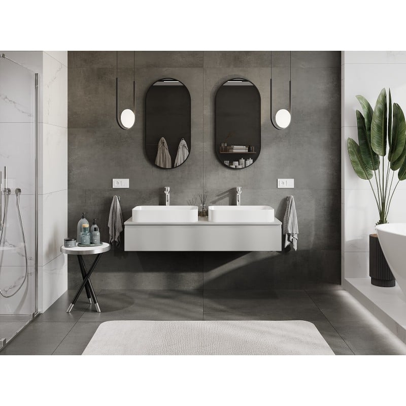 Mexen Orio Badezimmerschrank 140 cm mit Arbeitsplatte, 1 Schublade, Grau Matt - 91A10-14023-1-BFC62