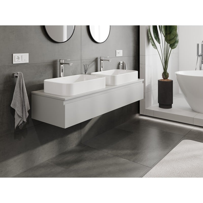 Mexen Orio Badezimmerschrank 140 cm mit Arbeitsplatte, 1 Schublade, Grau Matt - 91A10-14023-1-BFC62