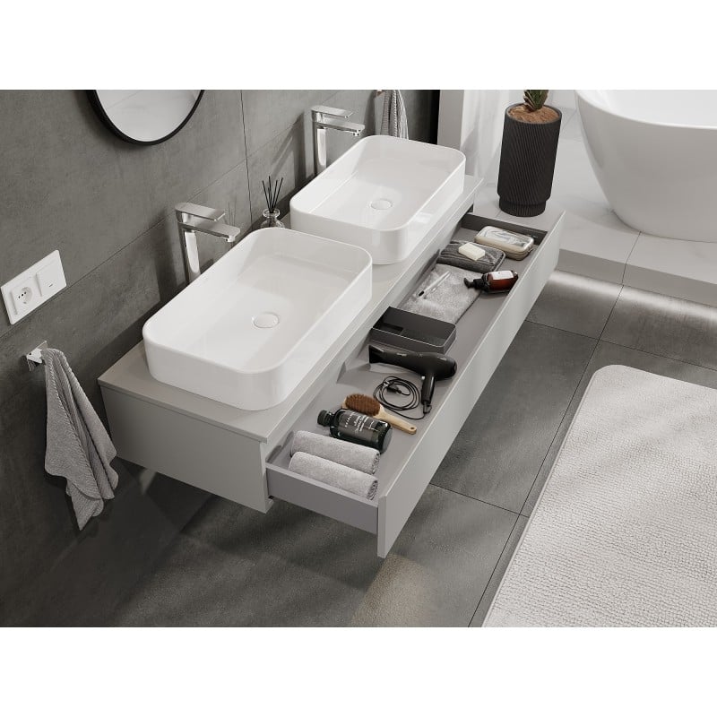 Mexen Orio Badezimmerschrank 140 cm mit Arbeitsplatte, 1 Schublade, Grau Matt - 91A10-14023-1-BFC62
