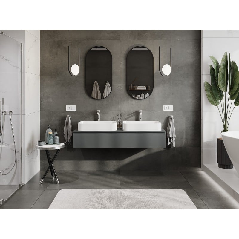 Mexen Orio Badezimmerschrank für Waschtisch 140 cm mit Arbeitsplatte, 1 Schublade, Graphit matt - 91A10-14023-1-BFC66