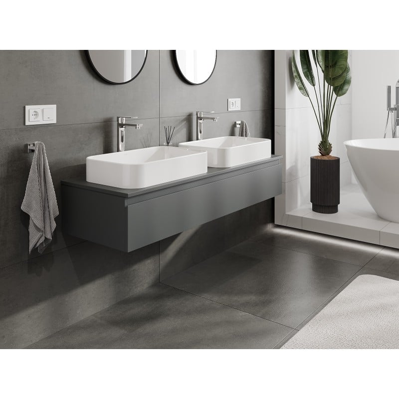 Mexen Orio Badezimmerschrank für Waschtisch 140 cm mit Arbeitsplatte, 1 Schublade, Graphit matt - 91A10-14023-1-BFC66
