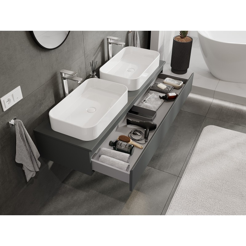 Mexen Orio Badezimmerschrank für Waschtisch 140 cm mit Arbeitsplatte, 1 Schublade, Graphit matt - 91A10-14023-1-BFC66