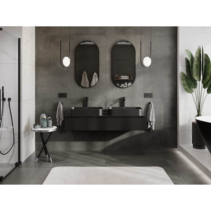 Mexen Orio Badezimmerschrank unter Waschbecken 140 cm mit Arbeitsplatte, 1 Schublade, schwarz glänzend - 91A10-14023-1-BFC70